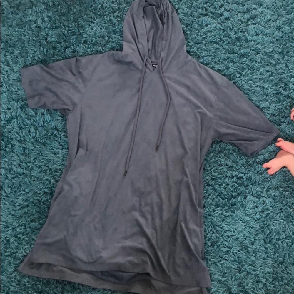 Sueded cotton short sleeve hoodie